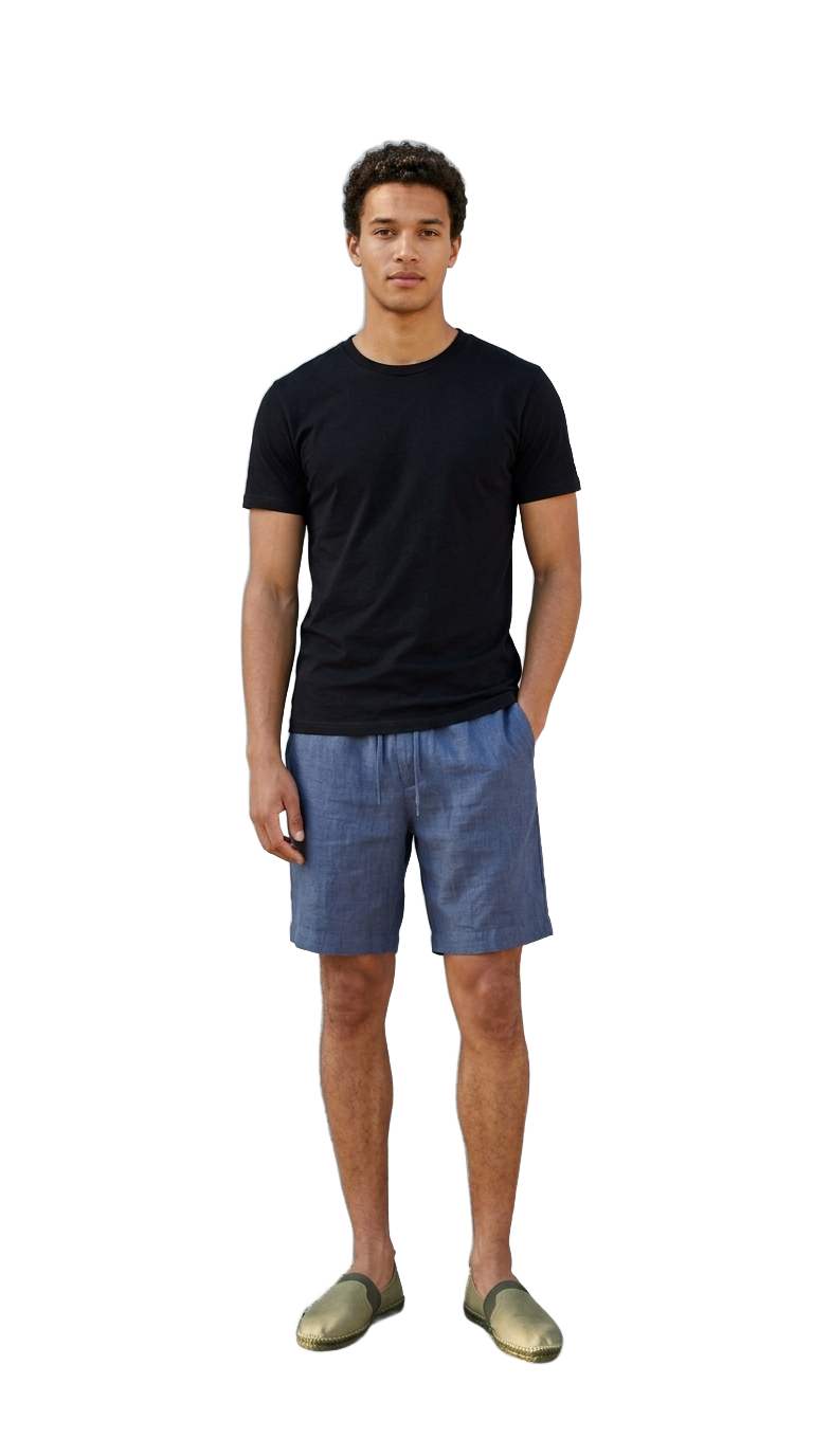 Black Tee, Navy Linen