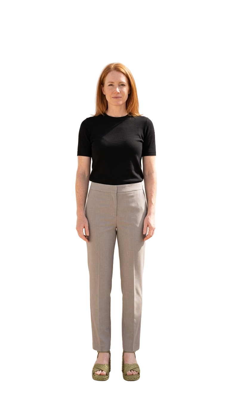 Raffia Heels, Grey Tailoring