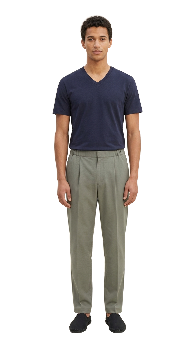 Navy Vee, Sage Twill