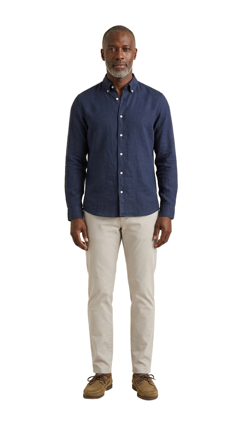 Navy Linen, Stone Chinos