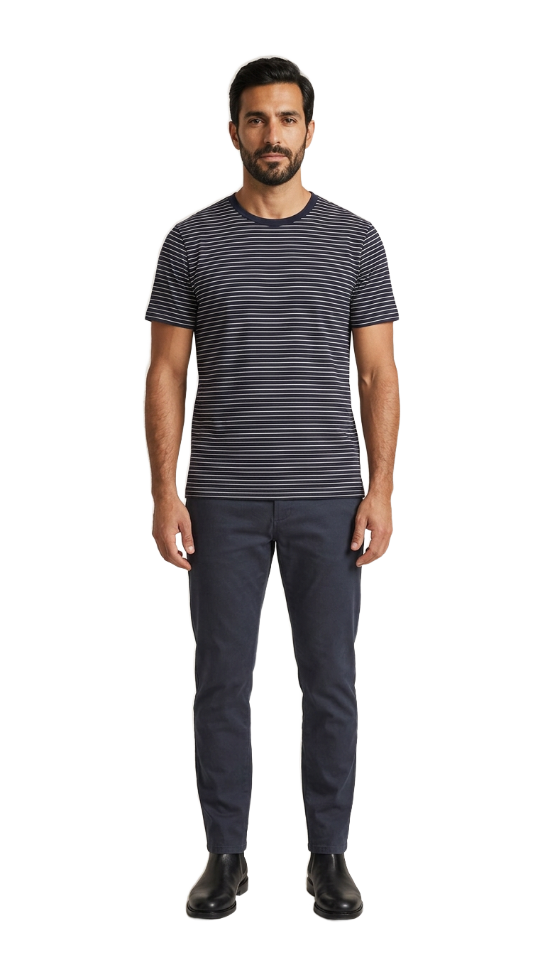 Pinstripe Tee, Navy Chino