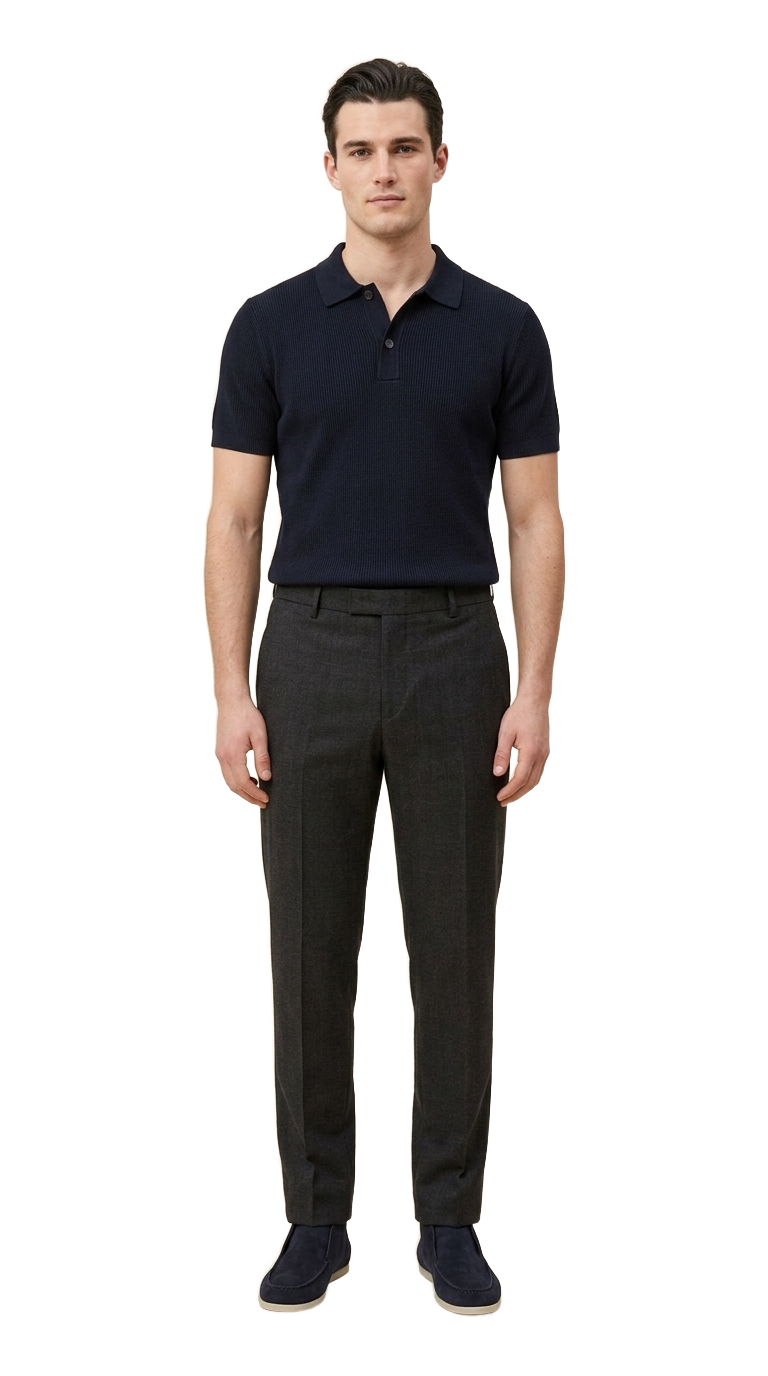 Navy Rib Polo, Charcoal Wool