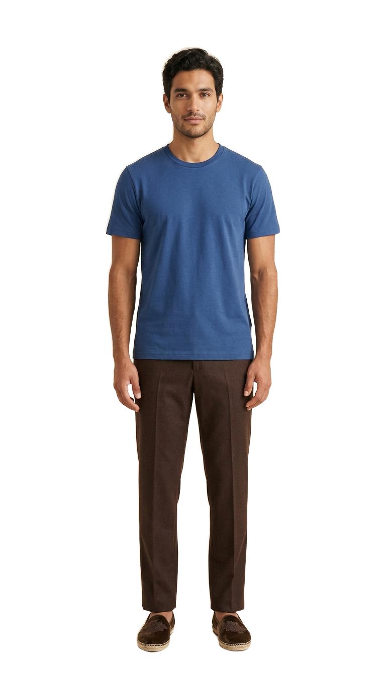 Blue Tee, Truffle Trousers
