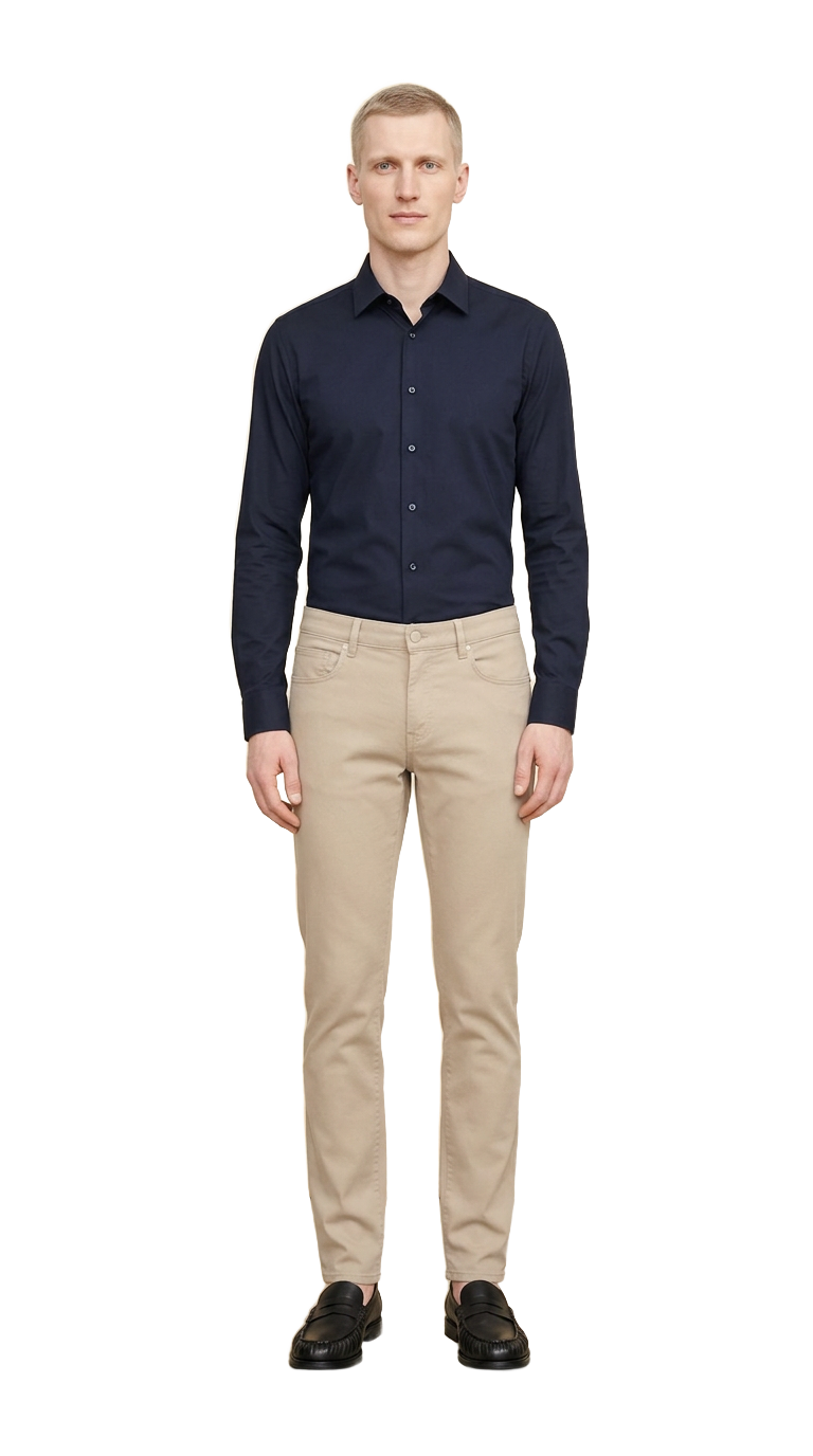 Navy Shirt, Sand Chino