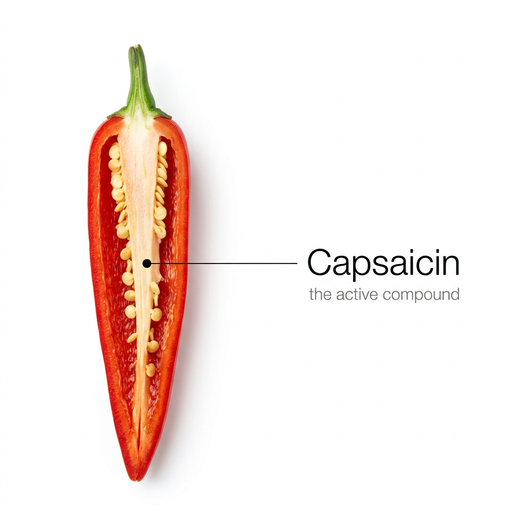 Diagram of a cayenne pepper showing where capsaicin is concentrated inside