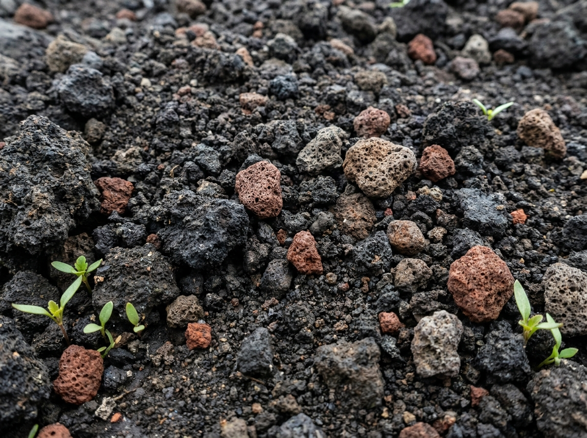 Dark mineral-rich volcanic soil