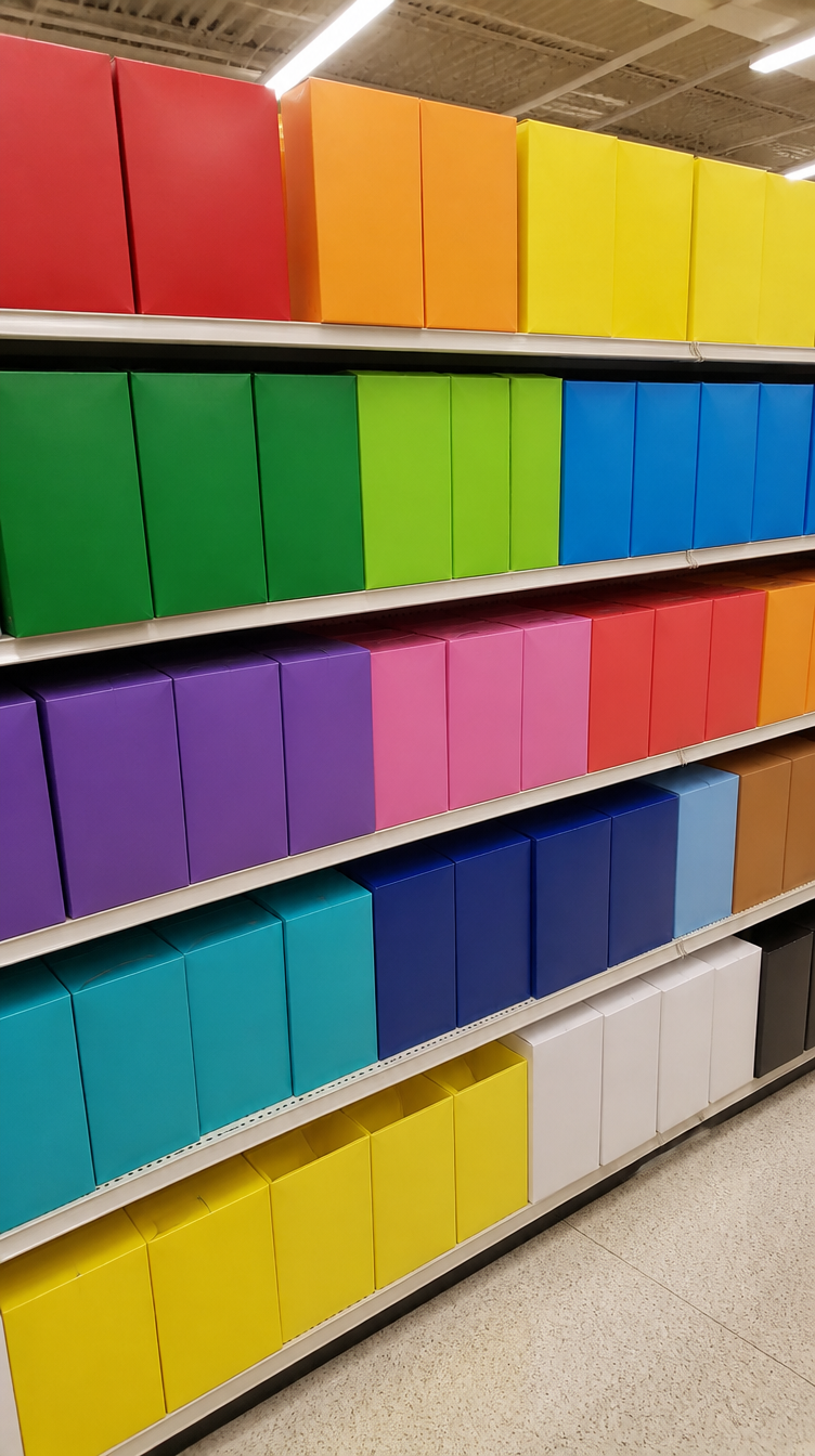Supermarket cereal aisle under fluorescent light