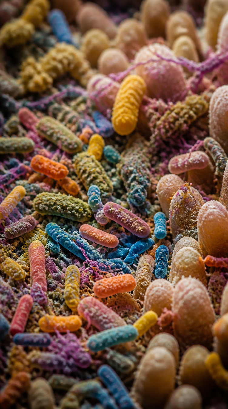 Microscope view of a dense, diverse microbiome
