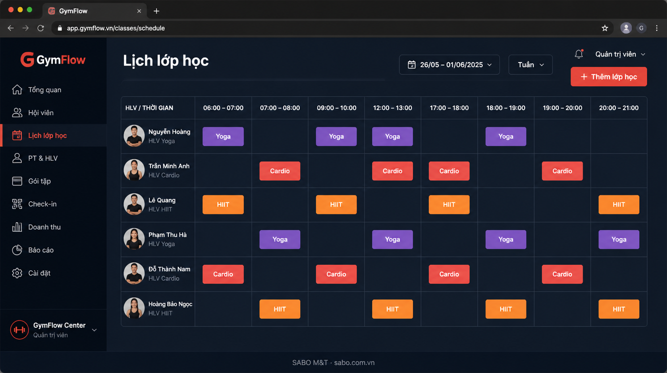 Giao diện web phòng gym — màn 9