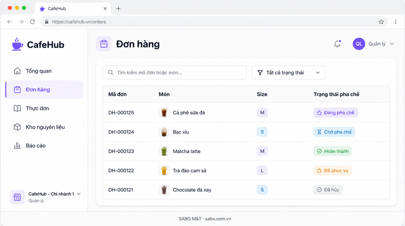 Giao diện web quán cà phê — màn 7