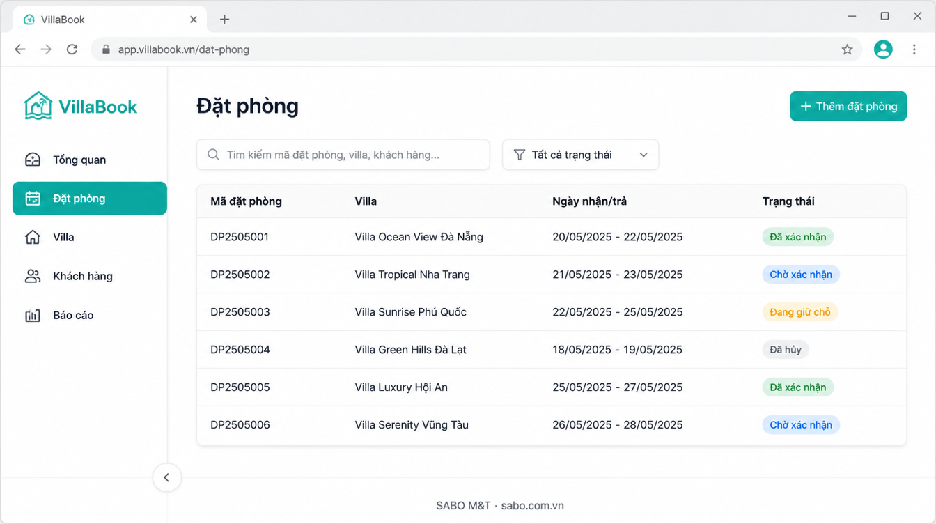 Giao diện web villa cho thuê theo ngày — màn 7