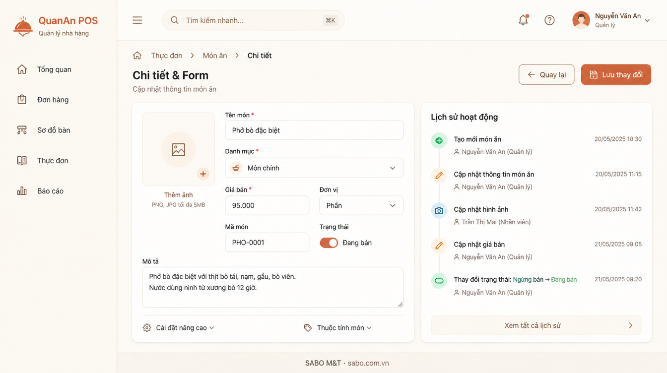 Giao diện web nhà hàng — màn 8