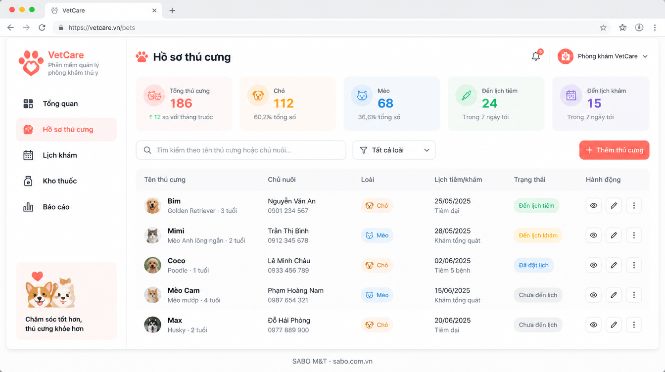 Giao diện web phòng khám thú y — màn 7