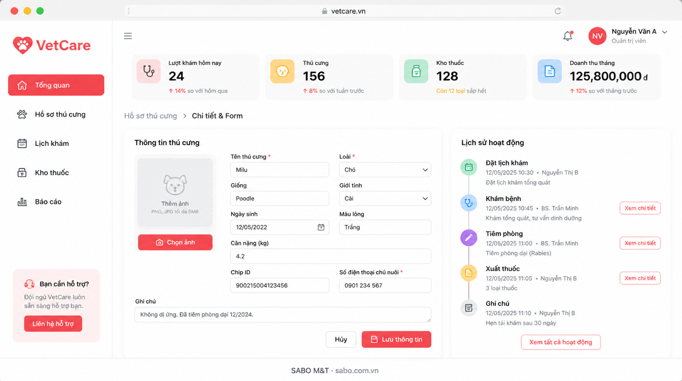 Giao diện web phòng khám thú y — màn 8