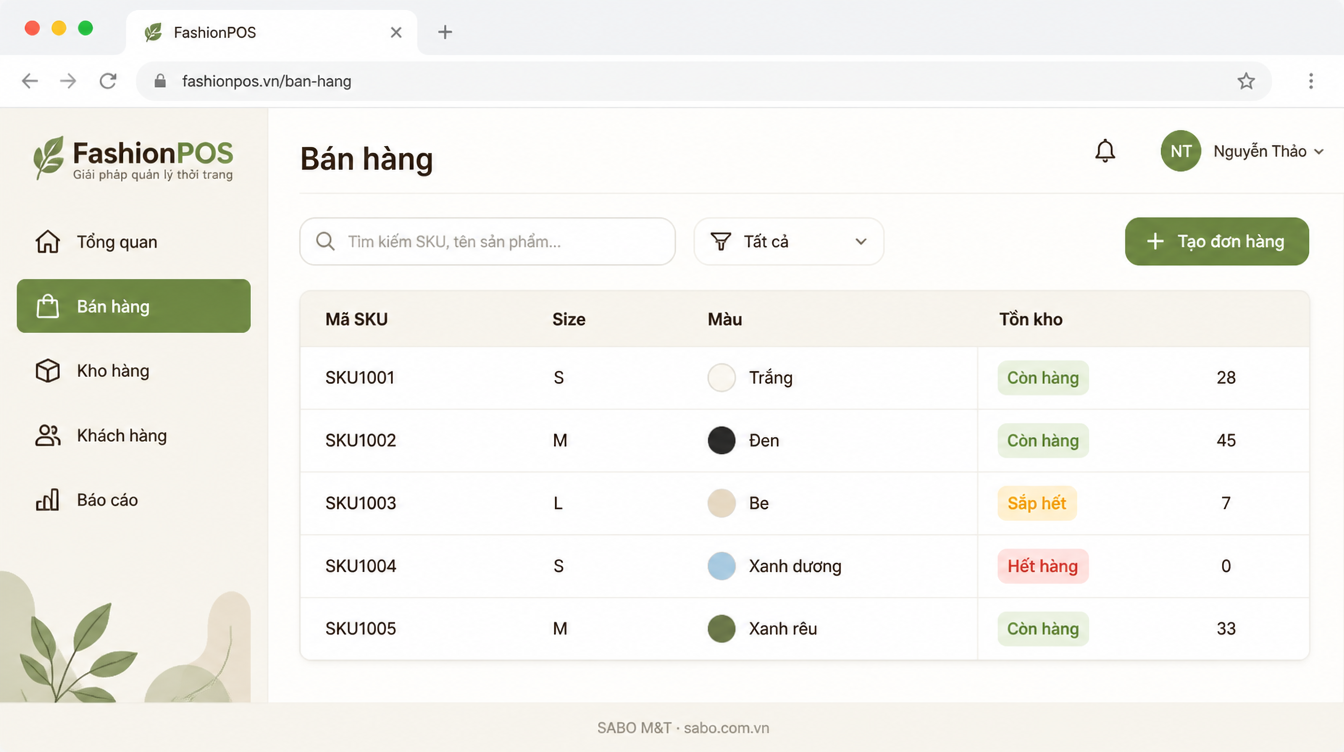 Giao diện web cửa hàng thời trang — màn 7