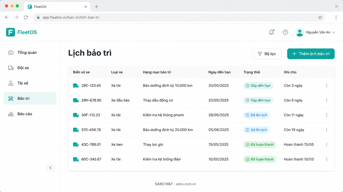 Giao diện web vận tải – đội xe — màn 9