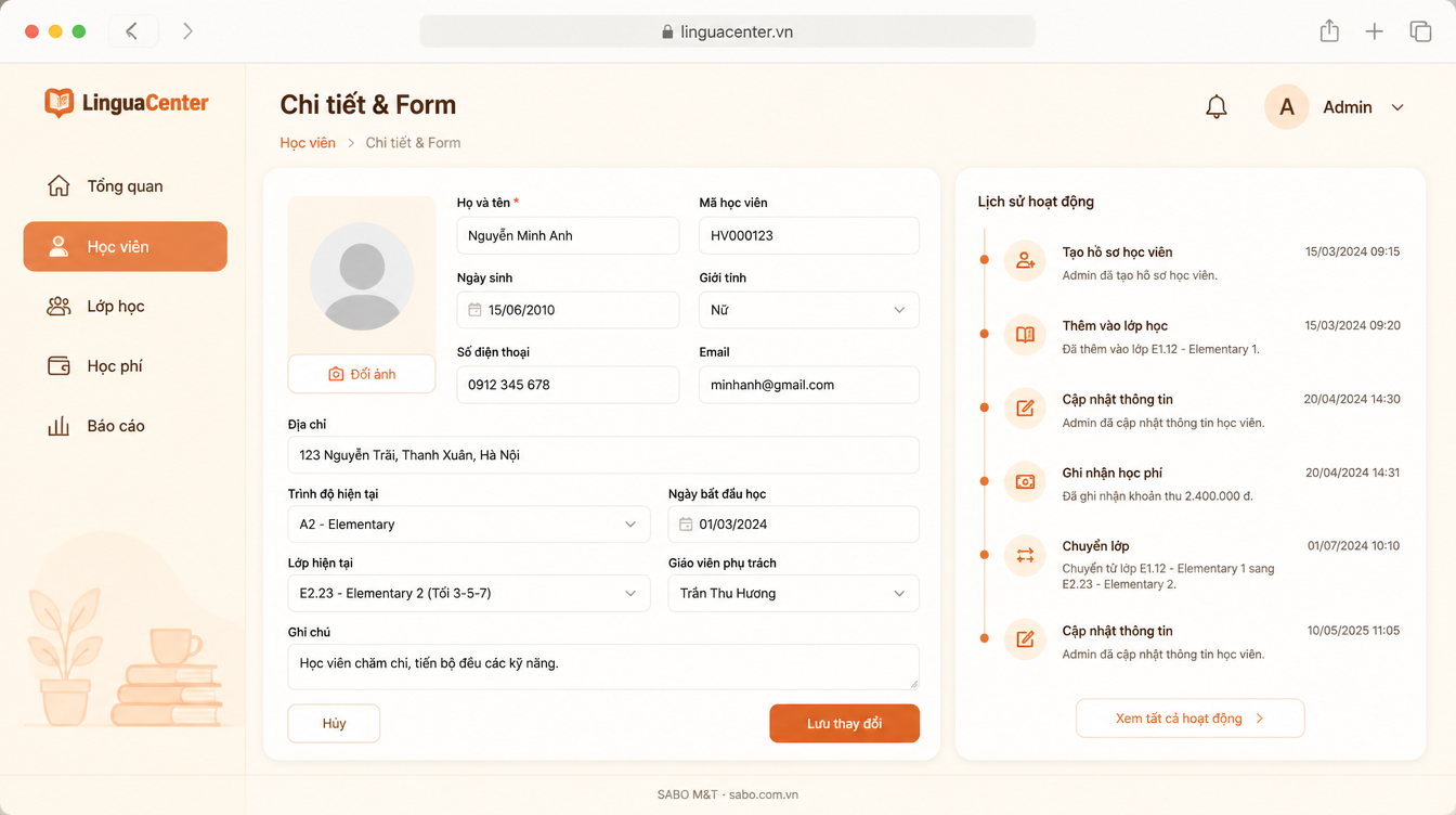 Giao diện web trung tâm ngoại ngữ — màn 8