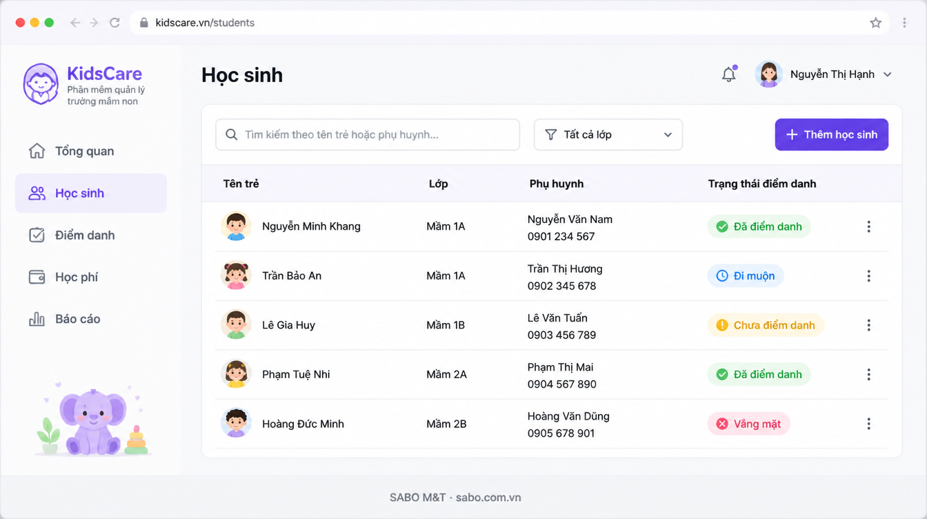 Giao diện web trường mầm non — màn 7
