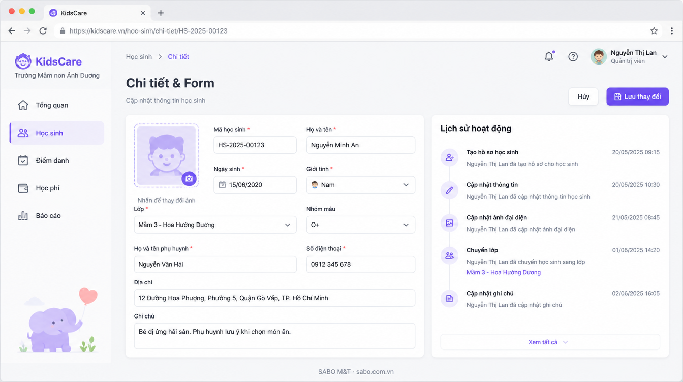 Giao diện web trường mầm non — màn 8