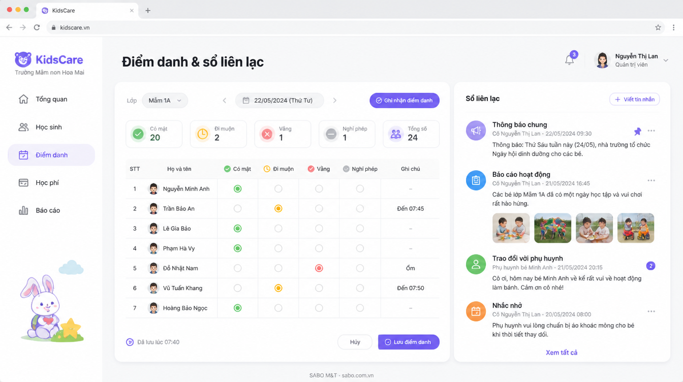 Giao diện web trường mầm non — màn 9