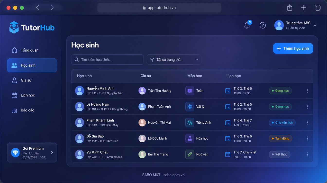 Giao diện web trung tâm gia sư — màn 7