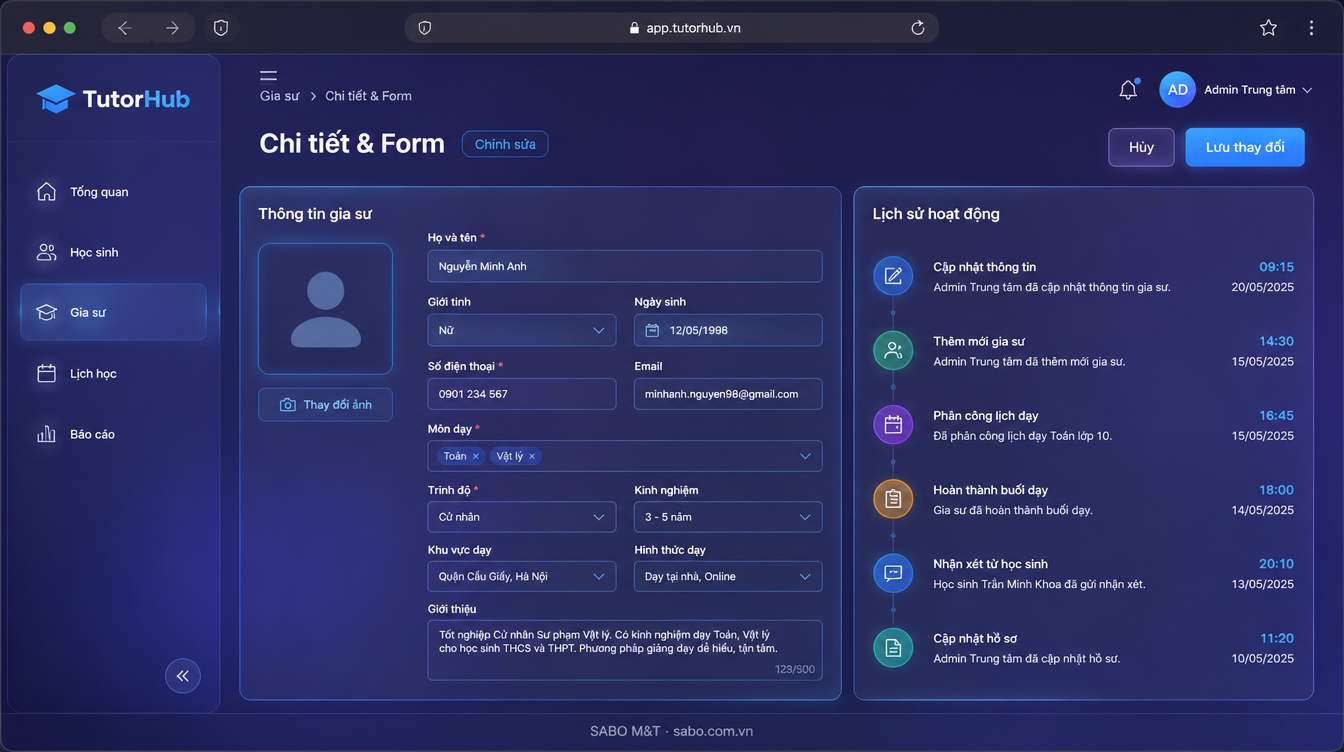 Giao diện web trung tâm gia sư — màn 8