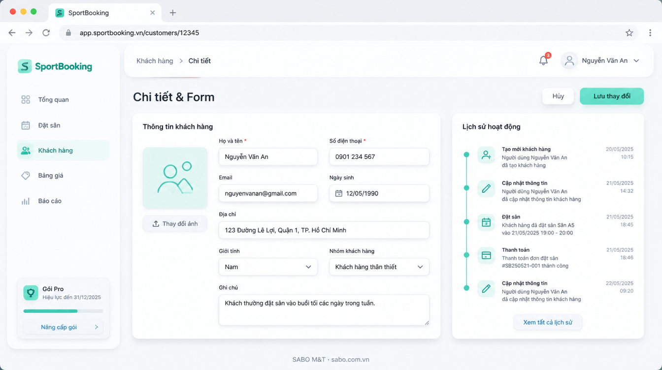 Giao diện web sân thể thao cho thuê — màn 8