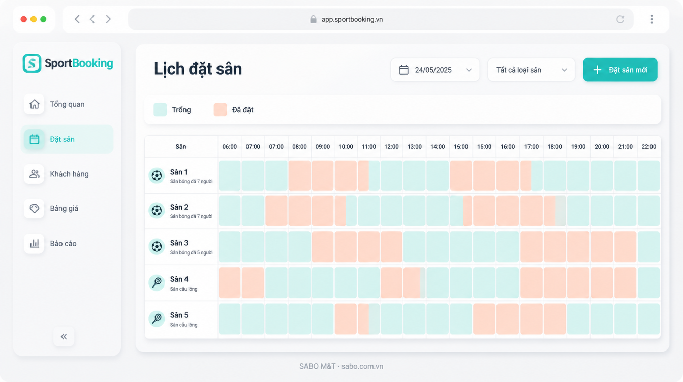 Giao diện web sân thể thao cho thuê — màn 9