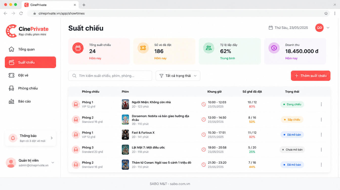 Giao diện web rạp chiếu phim mini — màn 7