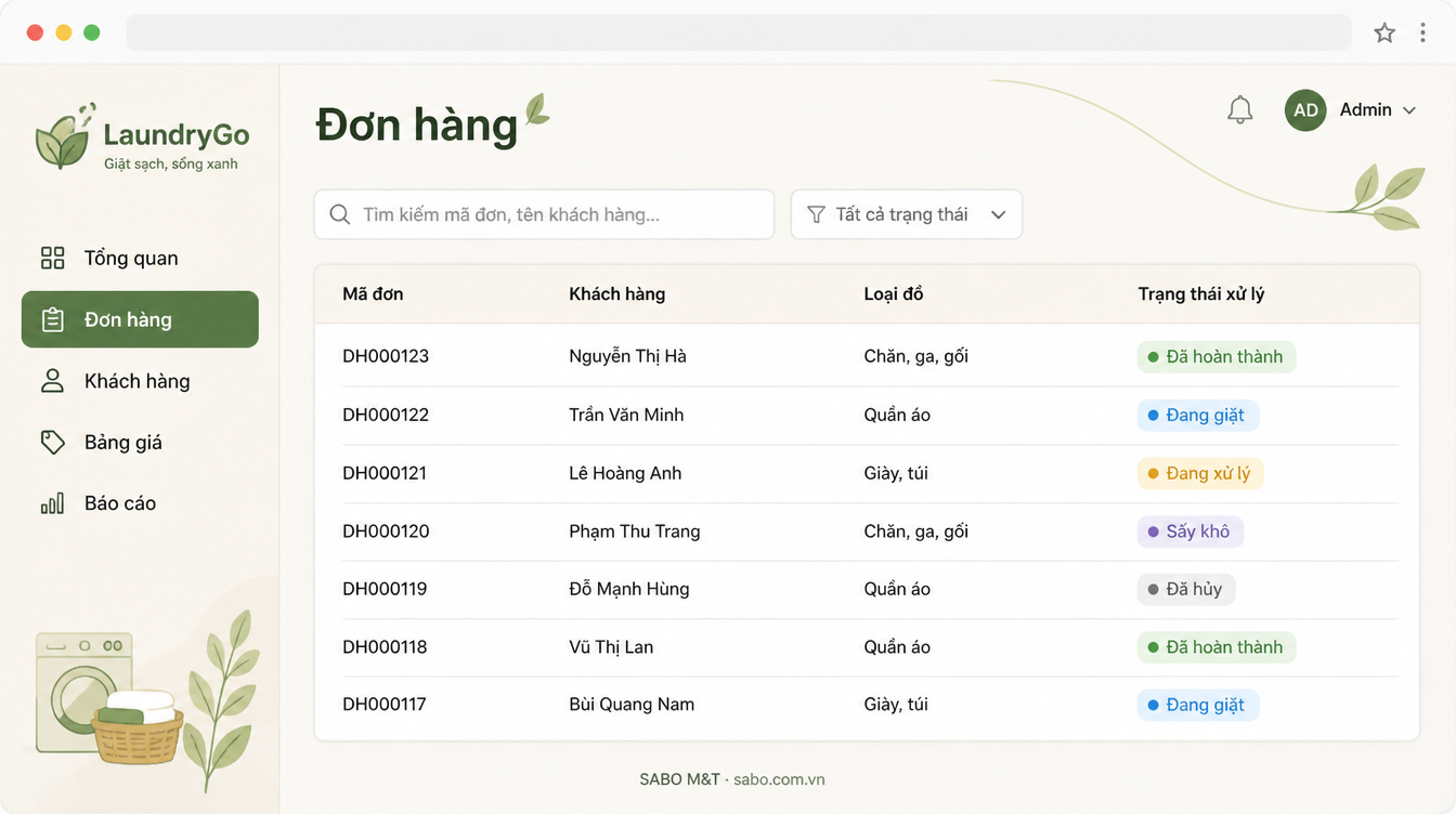 Giao diện web chuỗi giặt ủi — màn 7