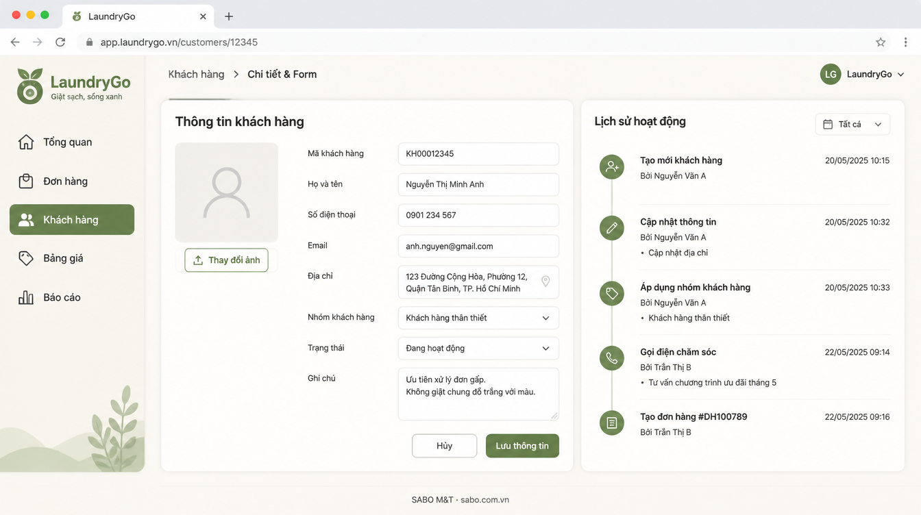 Giao diện web chuỗi giặt ủi — màn 8