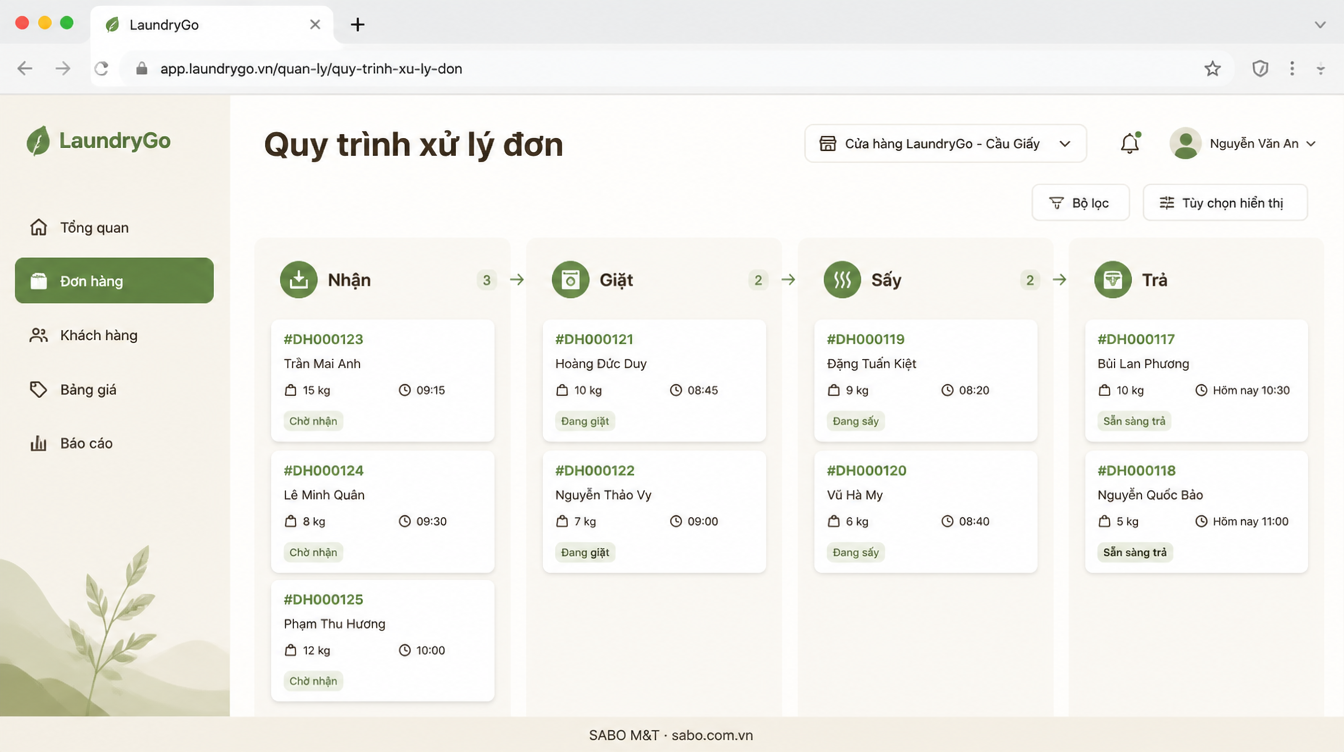 Giao diện web chuỗi giặt ủi — màn 9