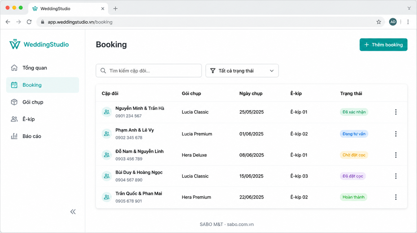 Giao diện web studio chụp ảnh cưới — màn 7