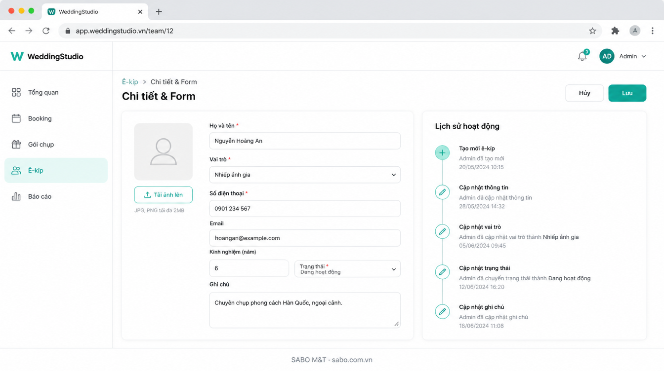Giao diện web studio chụp ảnh cưới — màn 8
