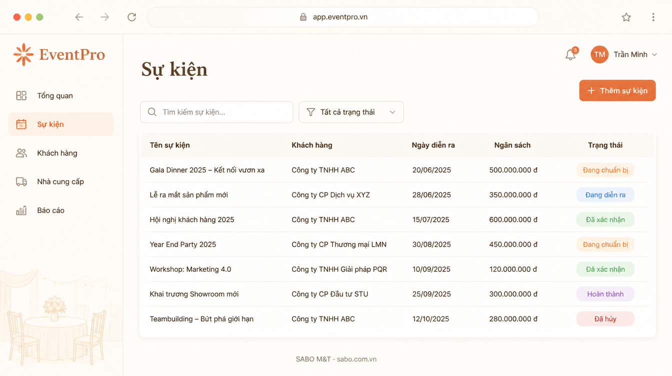 Giao diện web công ty tổ chức sự kiện — màn 7