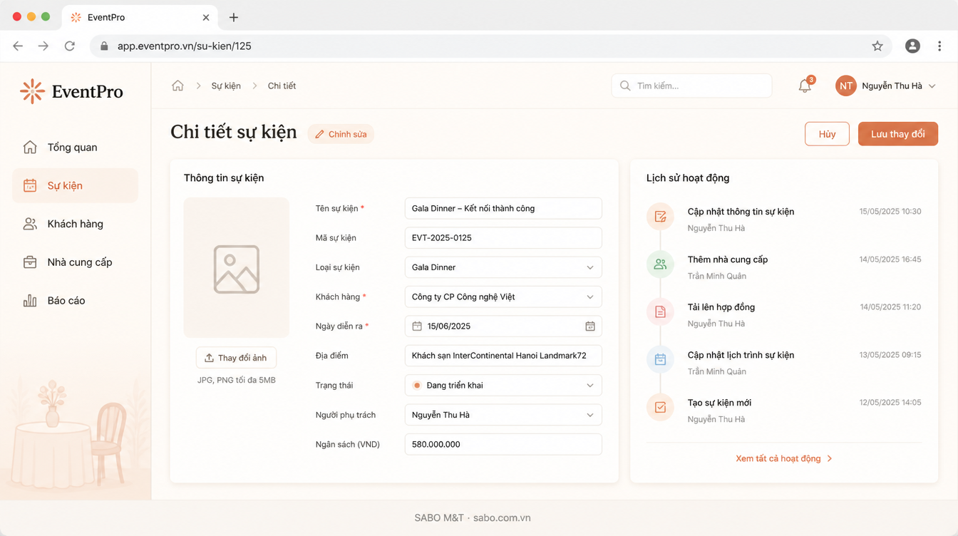 Giao diện web công ty tổ chức sự kiện — màn 8