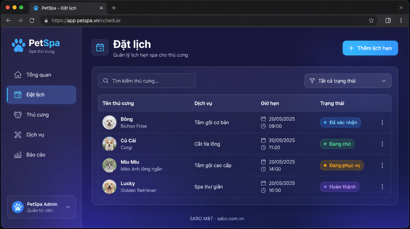Giao diện web spa thú cưng — màn 7