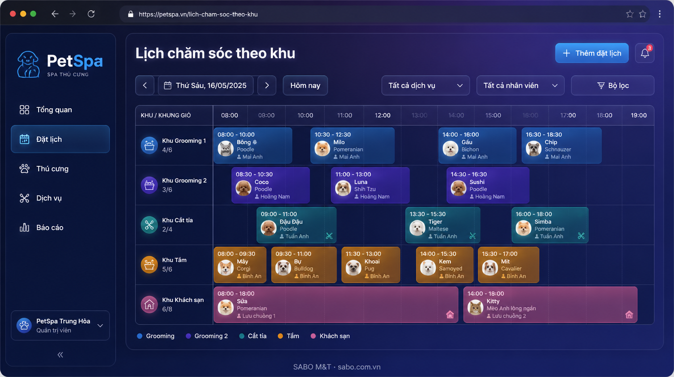 Giao diện web spa thú cưng — màn 9
