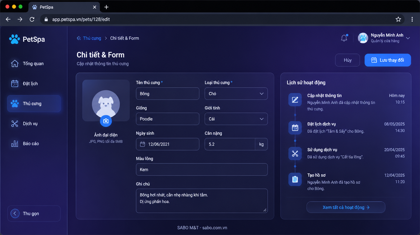 Giao diện web spa thú cưng — màn 8