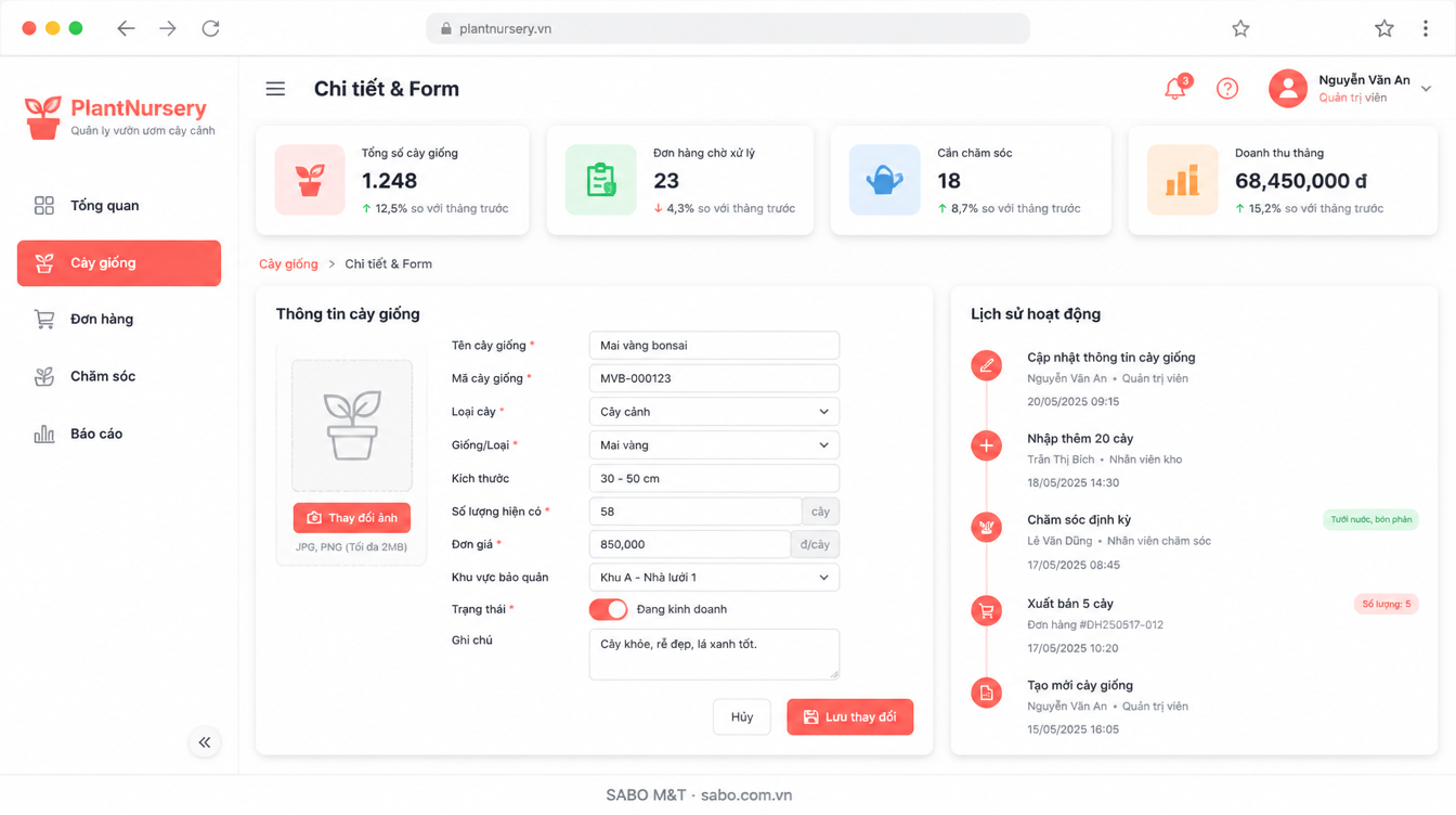 Giao diện web vườn ươm cây cảnh — màn 8