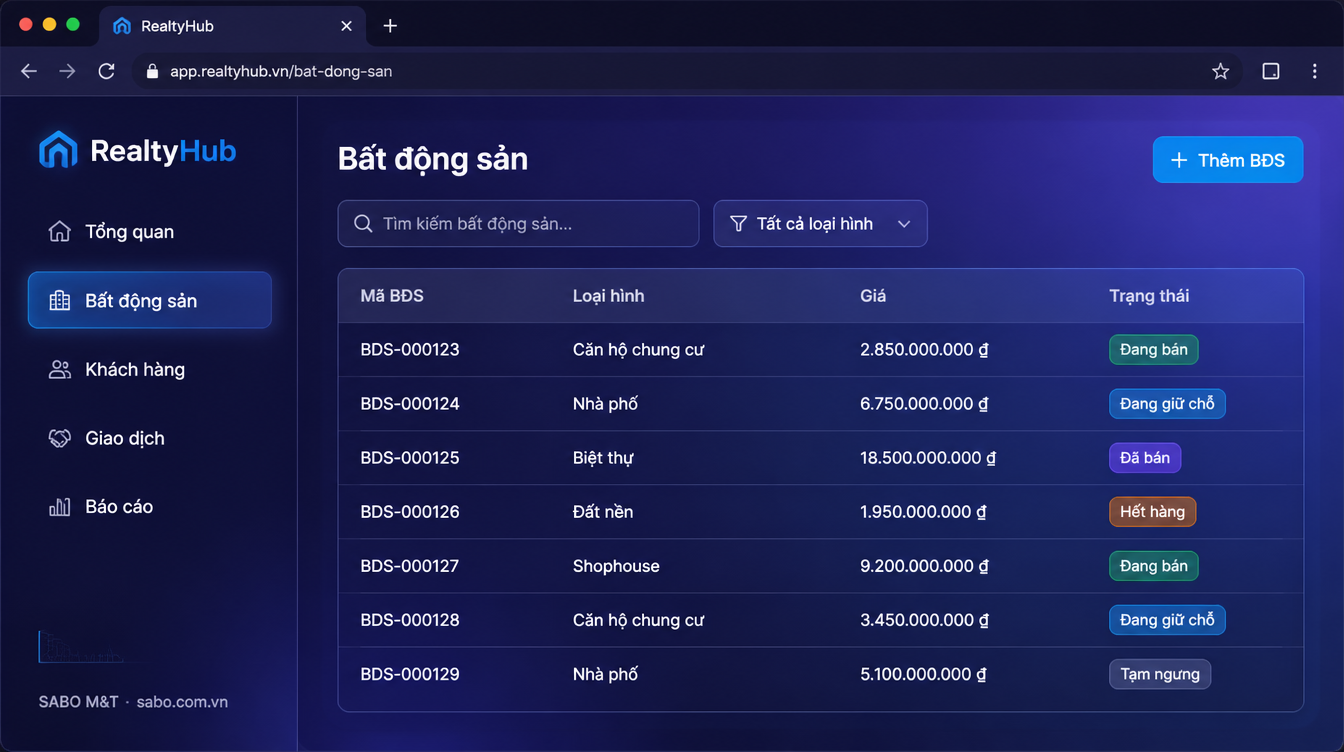 Giao diện web đại lý bất động sản — màn 7