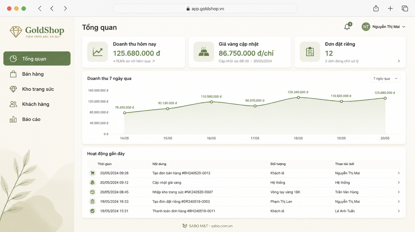 Giao diện web tiệm vàng bạc đá quý — màn 6