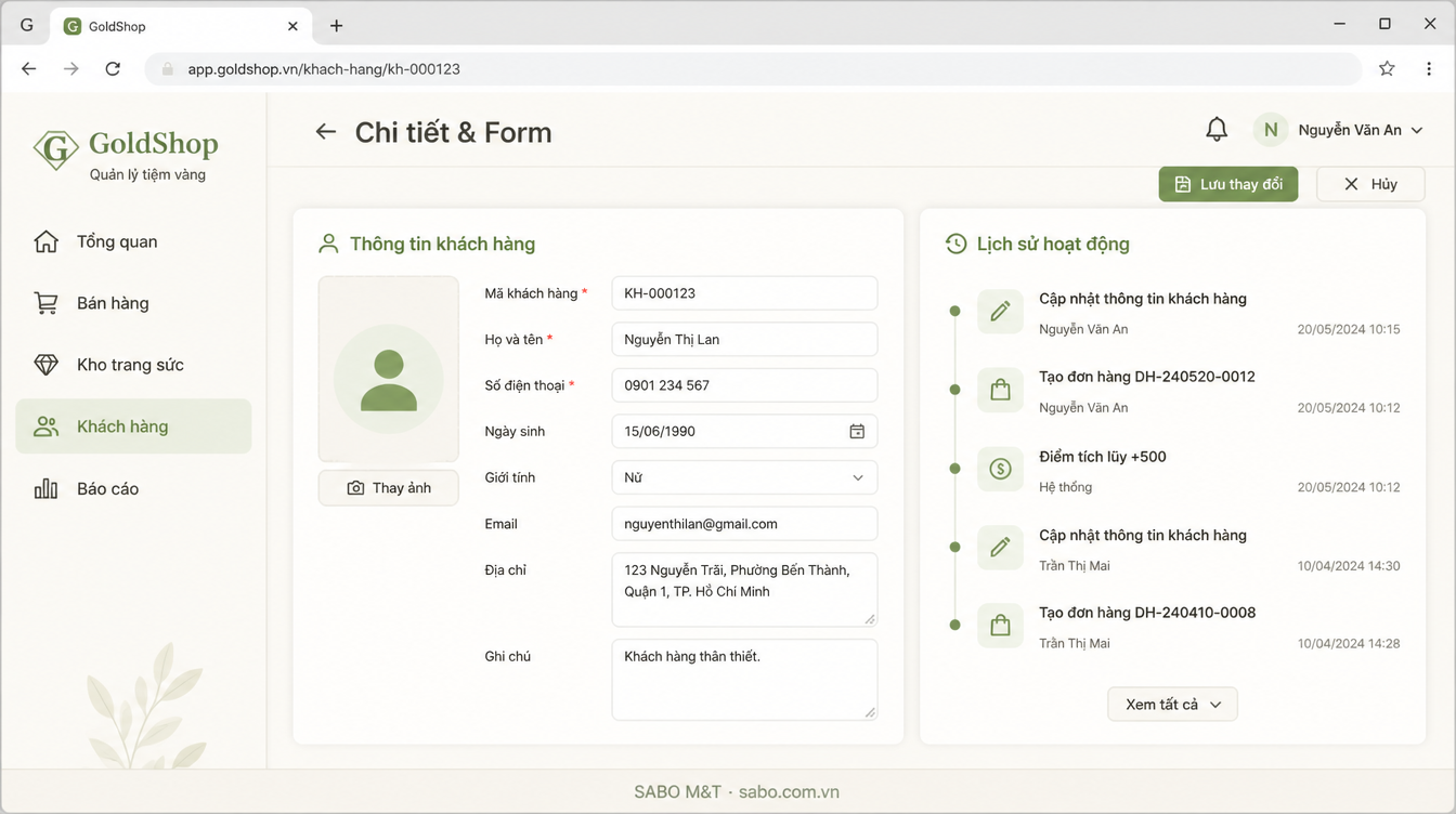 Giao diện web tiệm vàng bạc đá quý — màn 8