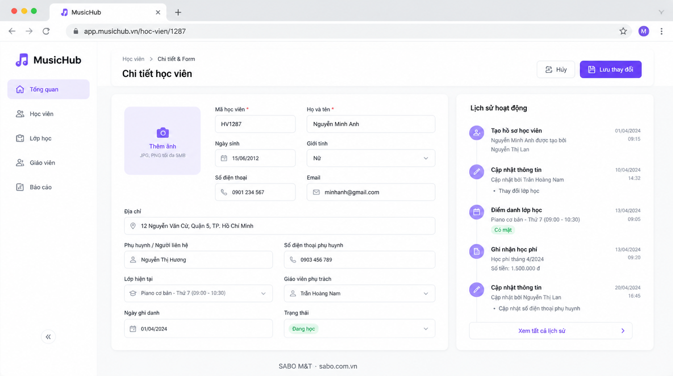 Giao diện web trung tâm âm nhạc — màn 8