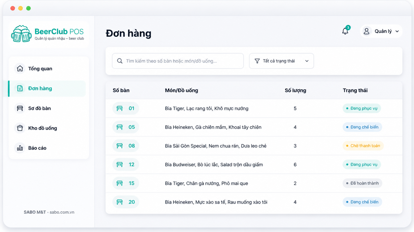 Giao diện web quán nhậu – beer club — màn 7