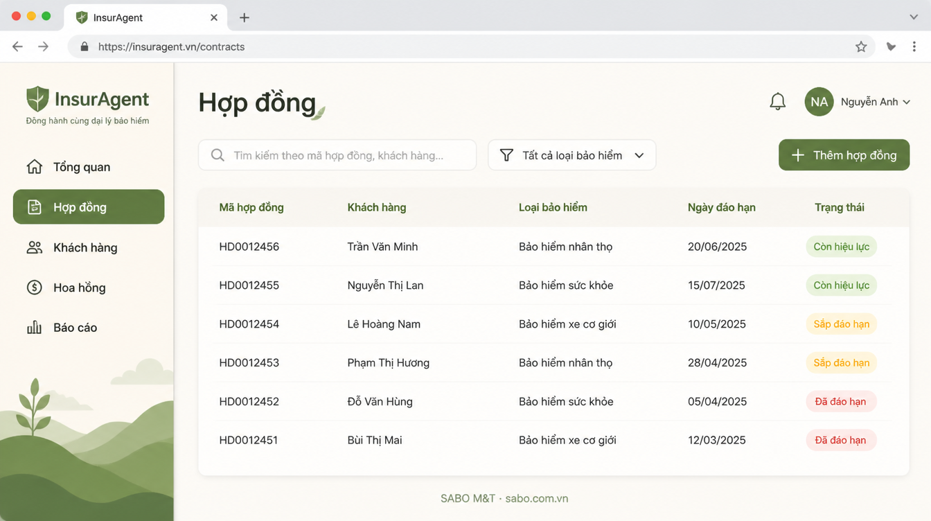 Giao diện web đại lý bảo hiểm — màn 7