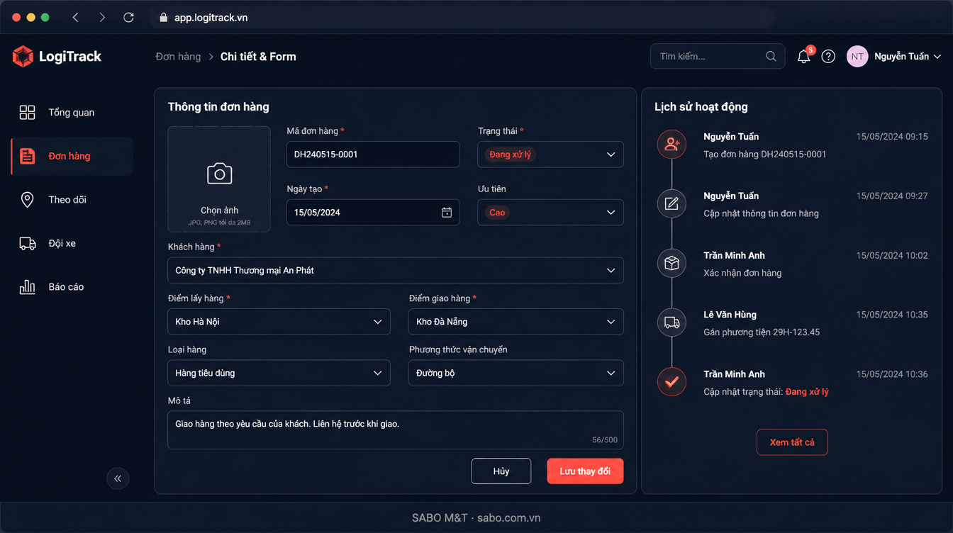 Giao diện web kho vận – logistics — màn 8