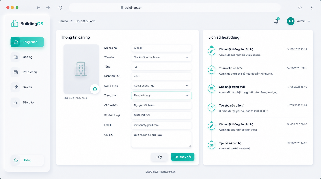 Giao diện web chung cư – tòa nhà — màn 8