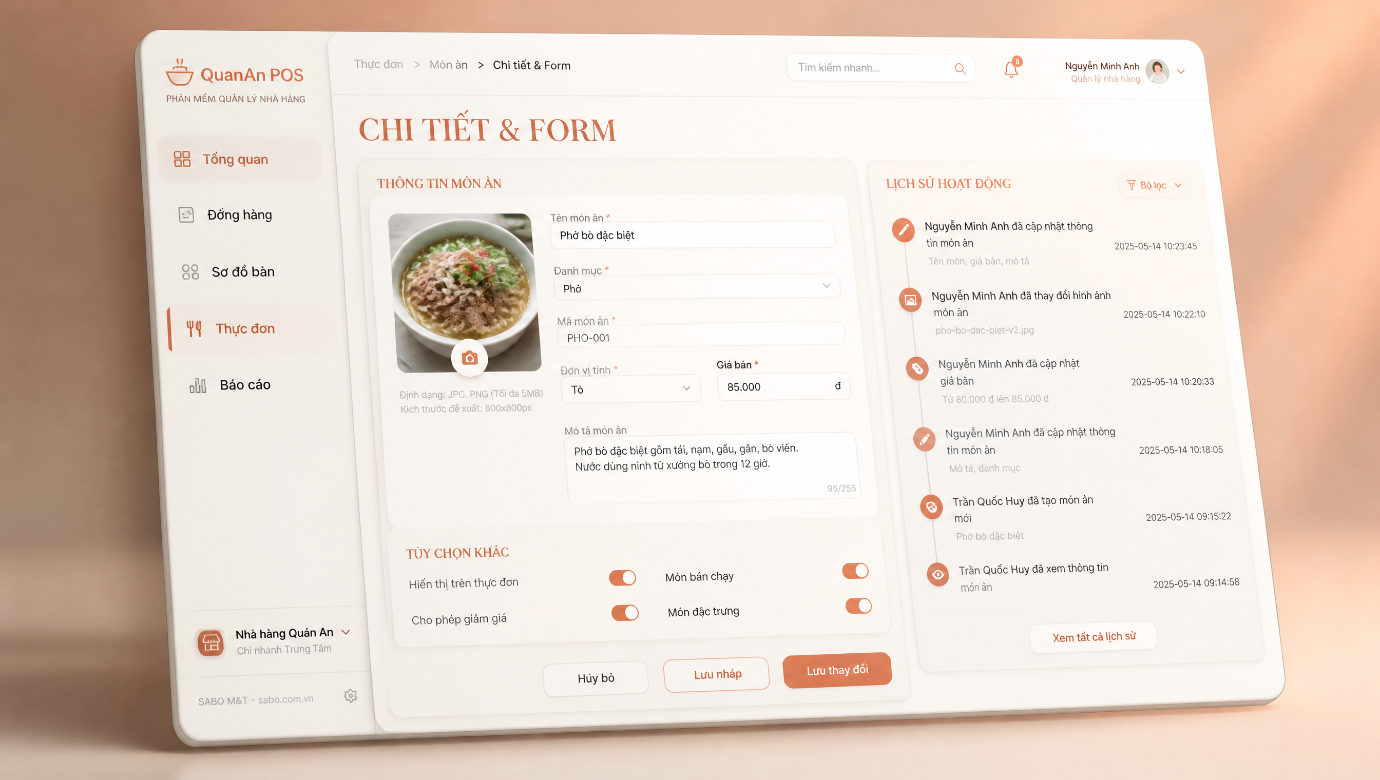 Giao diện web nhà hàng — màn 3