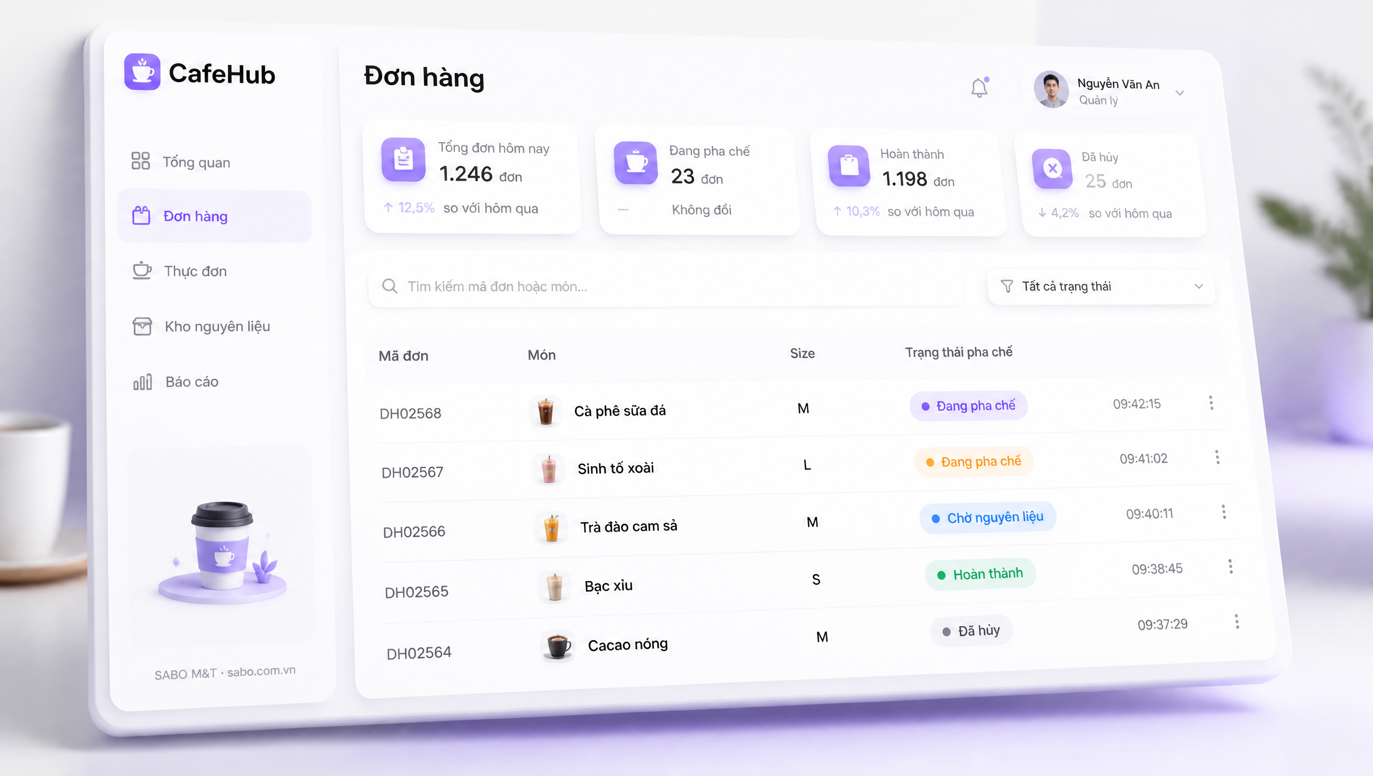 Giao diện web quán cà phê — màn 2